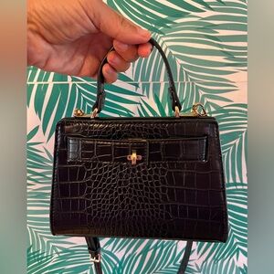 Mango Black Croc-Embossed Mini Bag